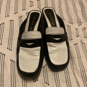 Black and White Antonio Melani Block Heel Loafers